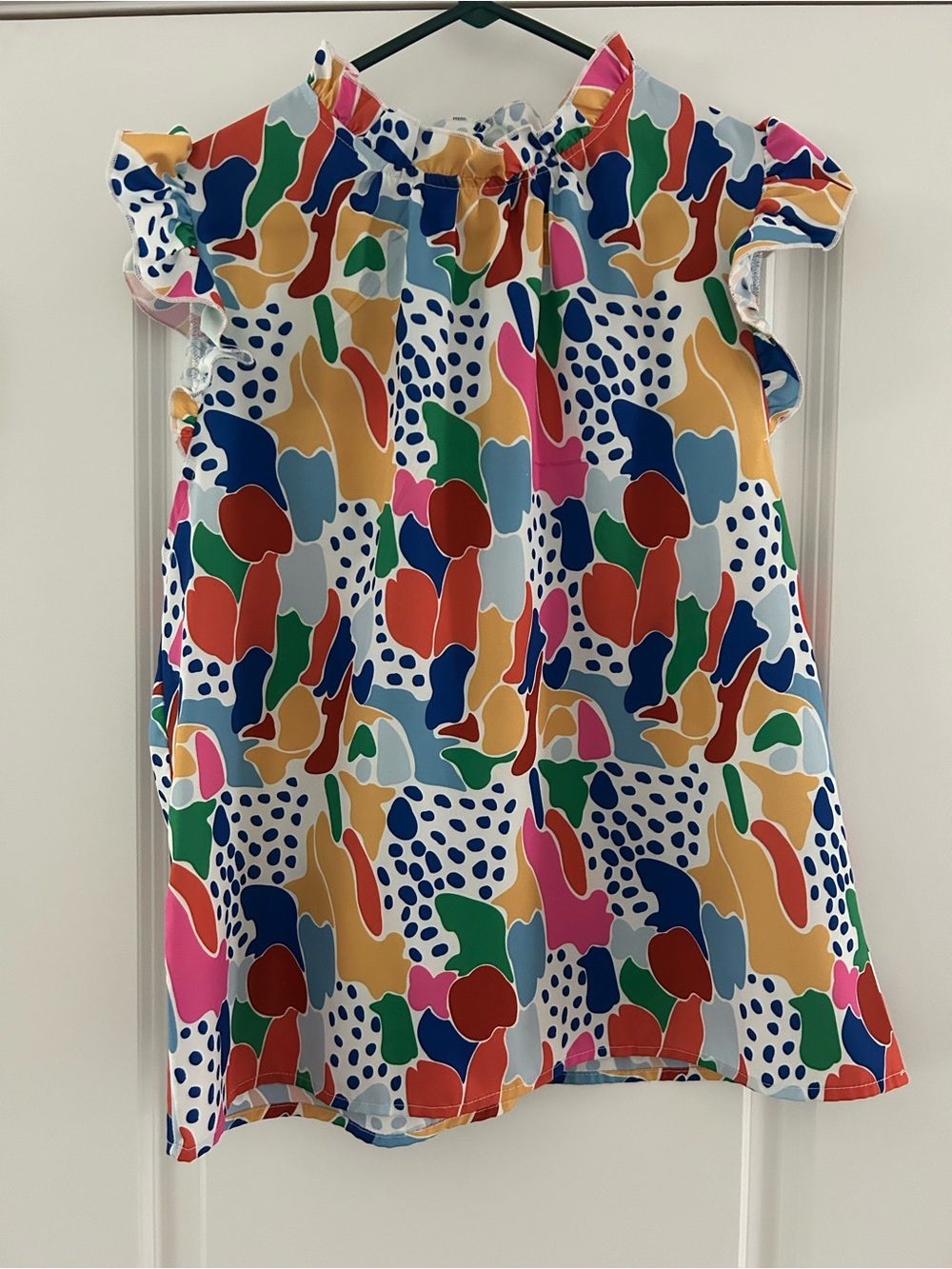 Colorful Abstract Print Ruffle Sleeve Dress